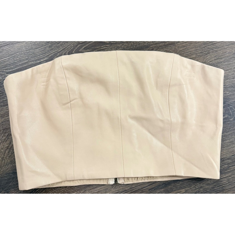 Audrey 3+1 Faux Leather Corset Bustier Crop Top Womens M Cream